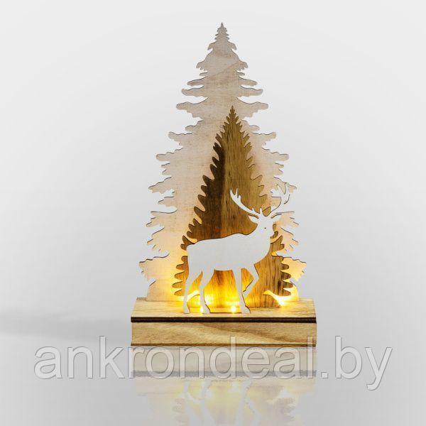 Деревянная фигурка с подсветкой Елочка с оленем 18x7x29 см - фото 1 - id-p222589777