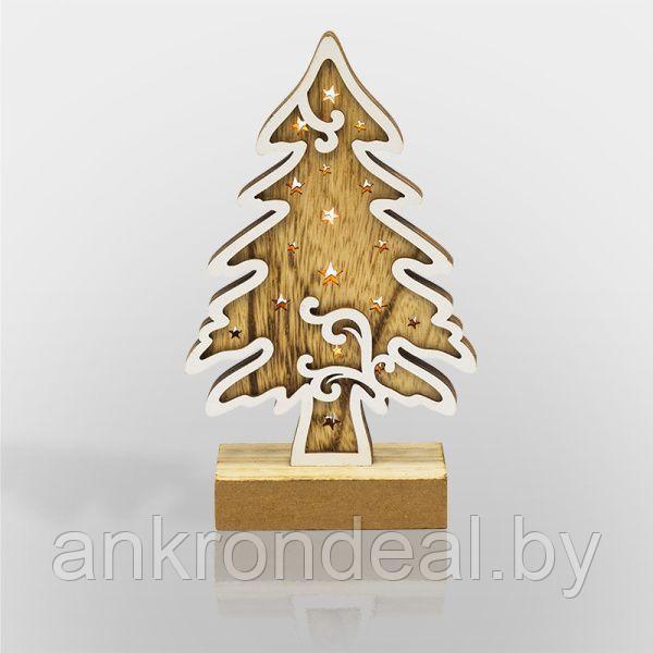 Деревянная фигурка с подсветкой Елочка 11,5x5x19 см - фото 1 - id-p222589778