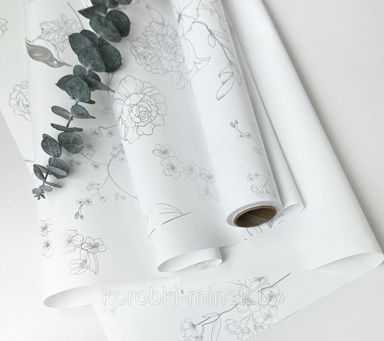 Матовая плёнка "Полевые цветы" 65 микрон, 58cm*10m, Серебро