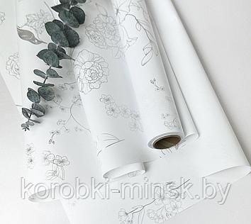 Матовая плёнка "Полевые цветы" 65 микрон, 58cm*10m, Серебро