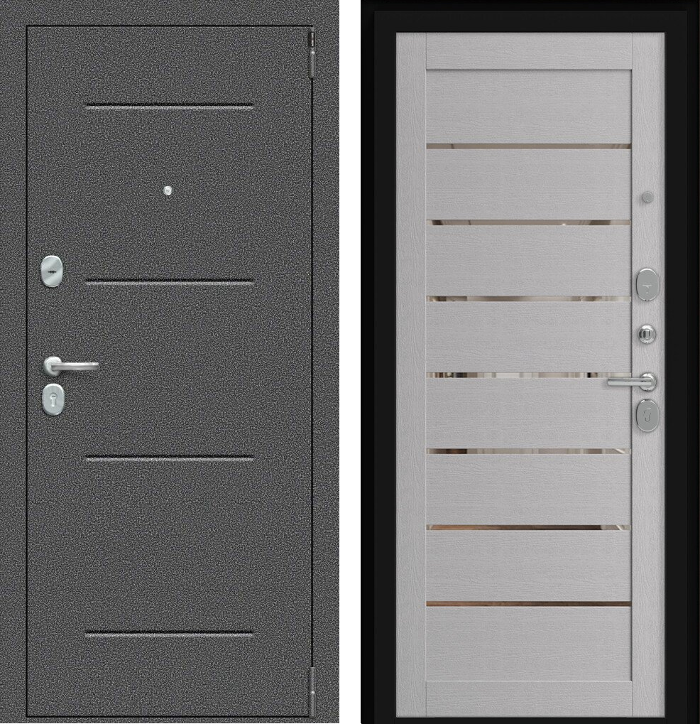 Двери входные металлические Porta R 104.П222 Антик Серебро/Wood Nardo Grey