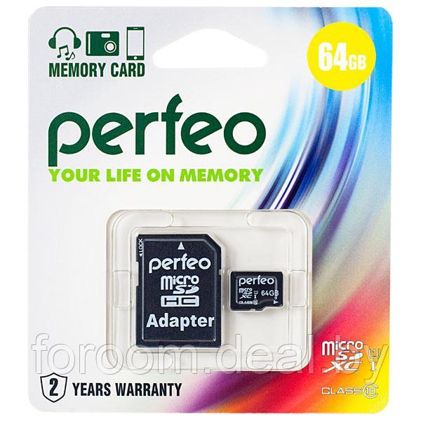 Карта памяти Perfeo microSDXC 64GB High-Capacity (Class 10) UHS-1 с адаптером /10 - фото 1 - id-p225948690