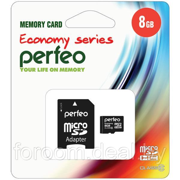 Карта памяти micro SDHC PERFEO 8GB (Class 10)+ Adapter ECONOMY series 10/100 - фото 1 - id-p225948691