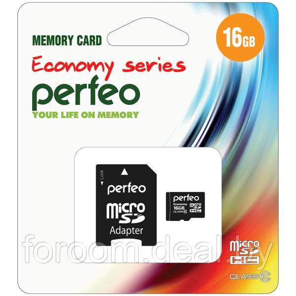 Карта памяти micro SDHC PERFEO 16GB (Class 10) + Adapter ECONOMY series 10/100 - фото 1 - id-p225948692