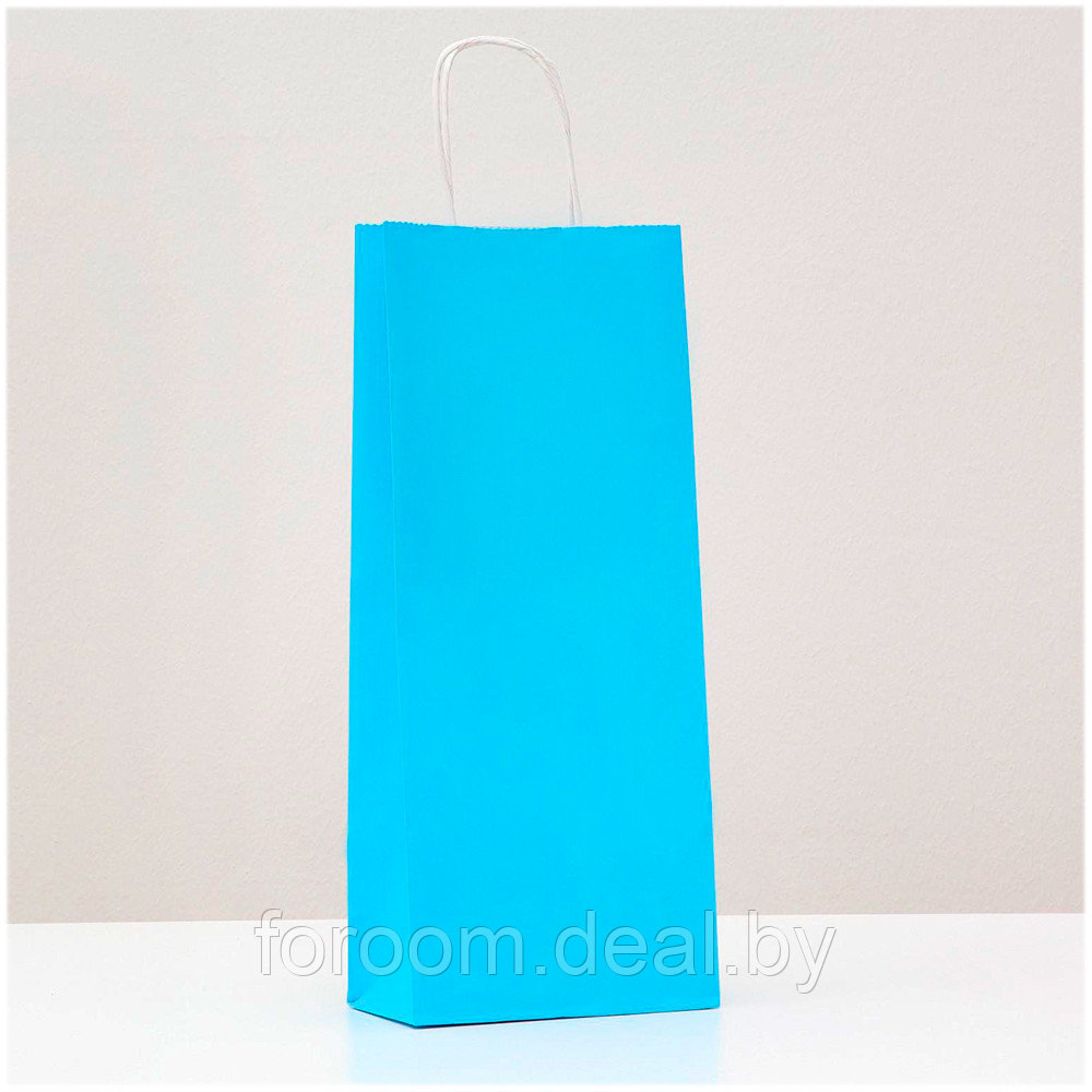 Пакет подарочный крафтовый «Голубой» 14x8x(h)32см, для бутылки Upak Land  6880426