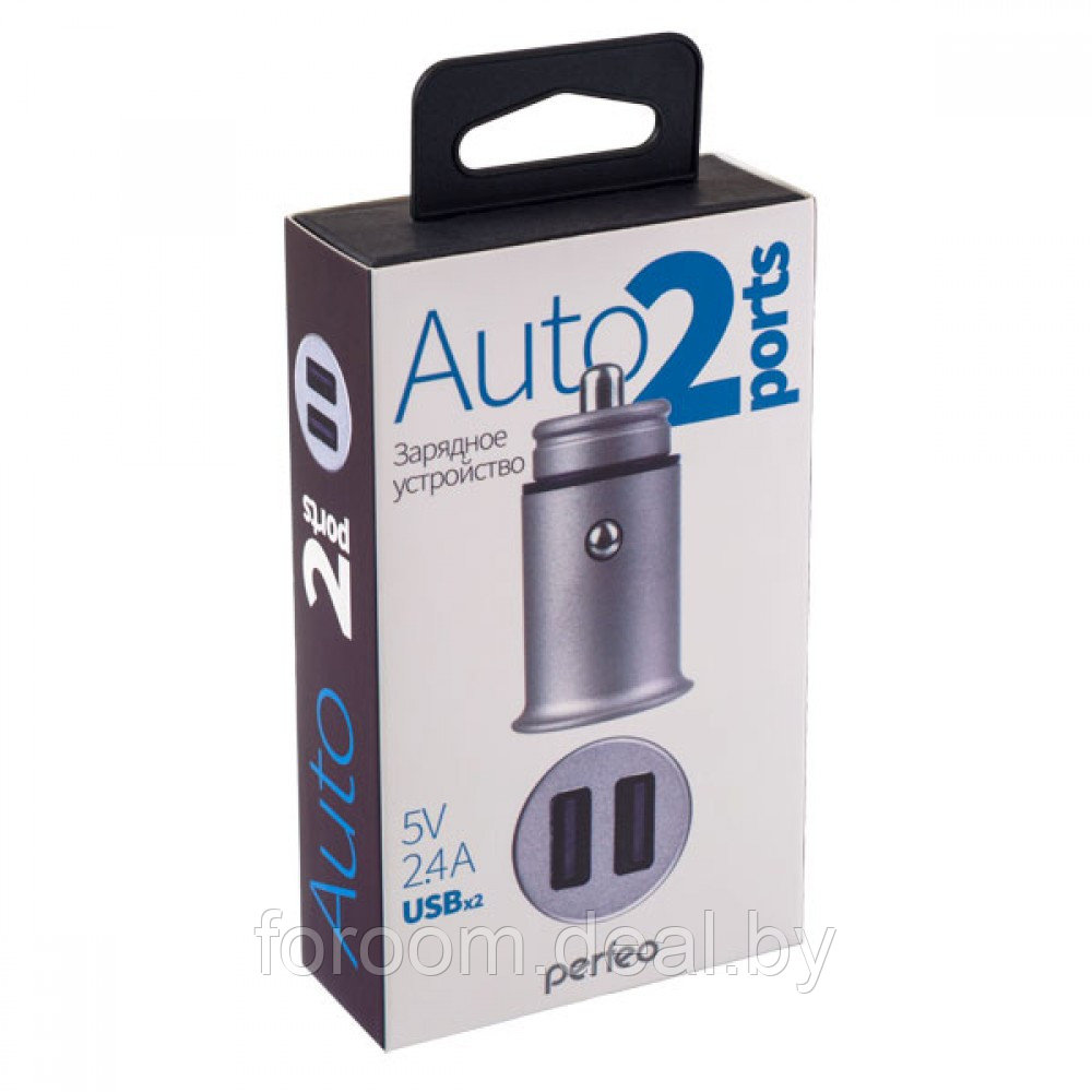 PERFEO Автомобильное зарядное устройство с двумя разъемами USB, 2x2.4А, серебро, "AUTO 2" /50 - фото 3 - id-p225947514