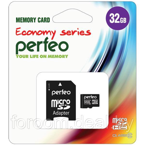 Карта памяти micro SDHC PERFEO 32GB (Class 10) + Adapter ECONOMY series 10/100 PF32GMCSH10AES Perfeo - фото 1 - id-p225949280