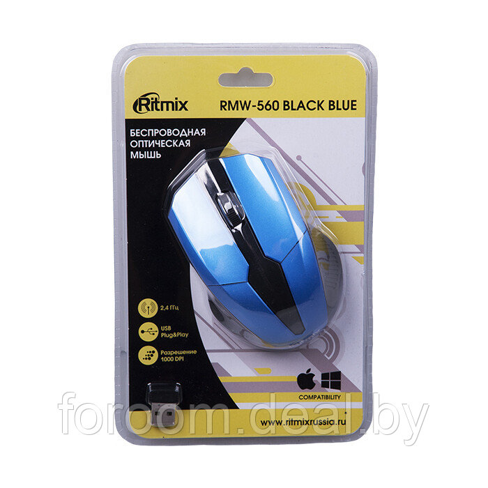 Мышь беспроводная Ritmix RMW-560 черно-голубой - фото 4 - id-p225947750