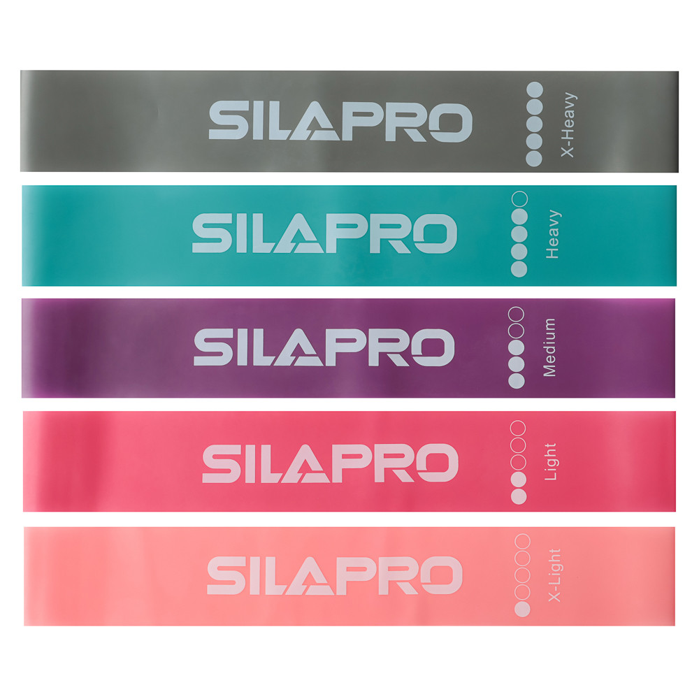 SILAPRO Набор фитнес резинок 5шт (2,5кг, 4,5кг,7кг, 9кг, 14кг), 60х5см, латекс - фото 1 - id-p225953974