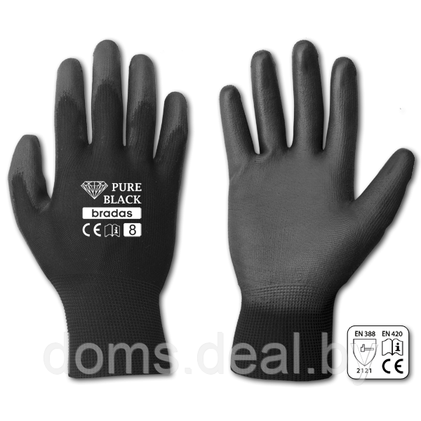 Перчатки PURE BLACK трикотажные с полиуретановым покрытием (р-р 8,9,10) Bradas П98 - фото 1 - id-p224857997