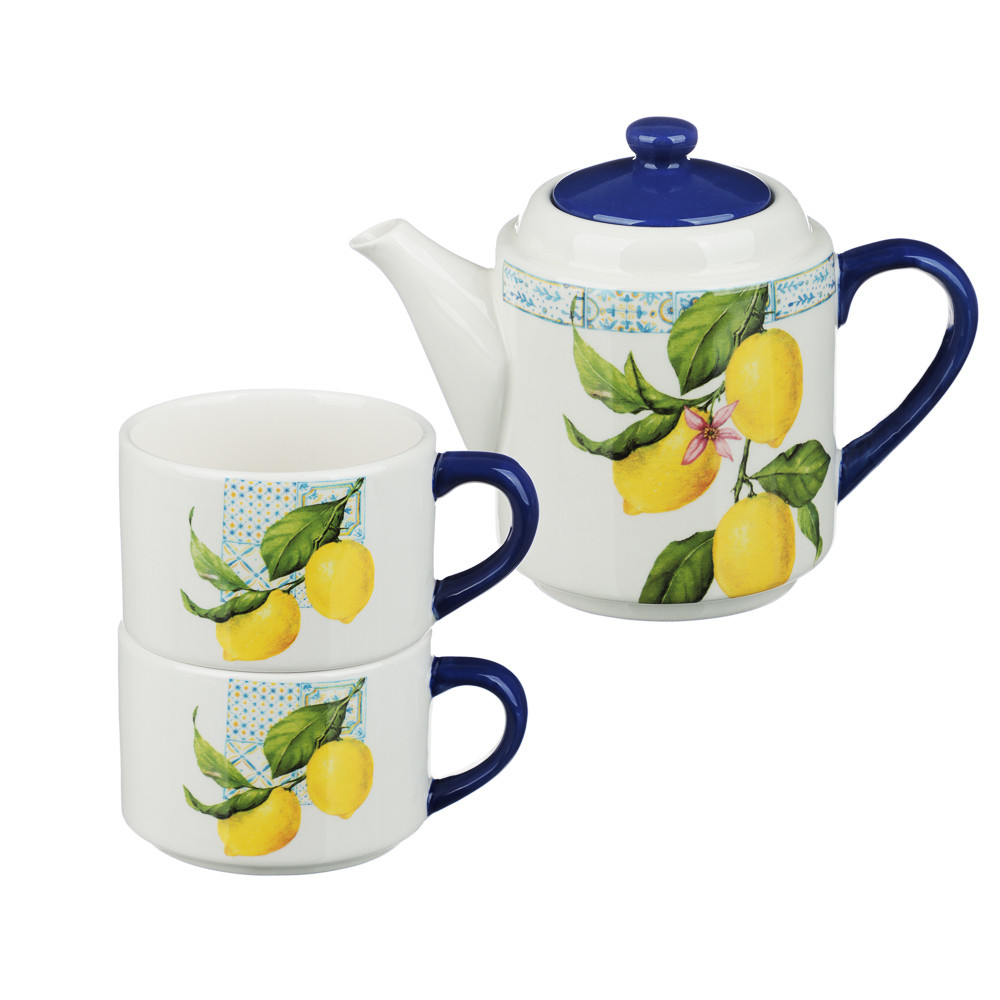 MILLIMI Лимоны Чайный набор на 2 персоны, 400мл, 200мл, 3пр., керамика - фото 1 - id-p225955284