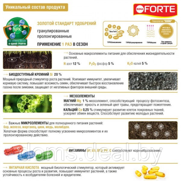 Удобрение Bona Forte пролонгированное Газонное (Весна) с биодоступным кремнием, пакет 10кг Bona Forte Bona - фото 4 - id-p224443962