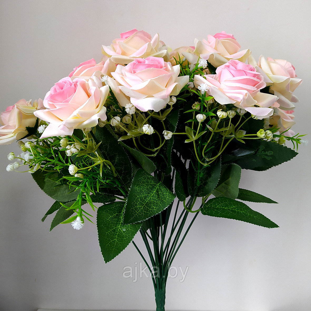 Букет из искусственных роз с гипсофилой 18 голов, розовый - фото 2 - id-p225957747