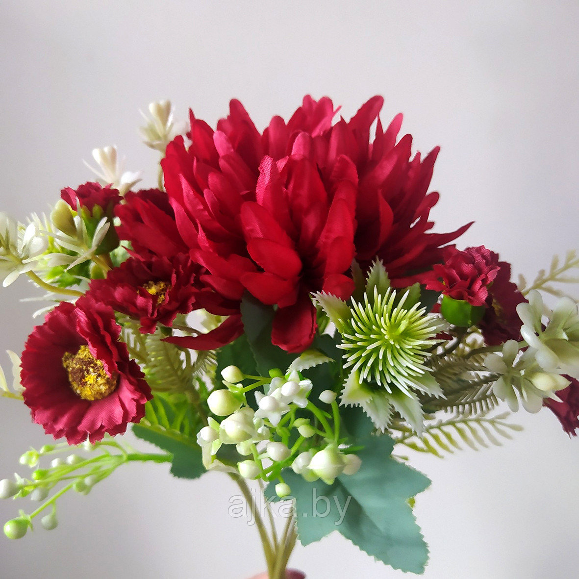 Букет декоративный с хризантемой 32 см, красный - фото 1 - id-p225171379