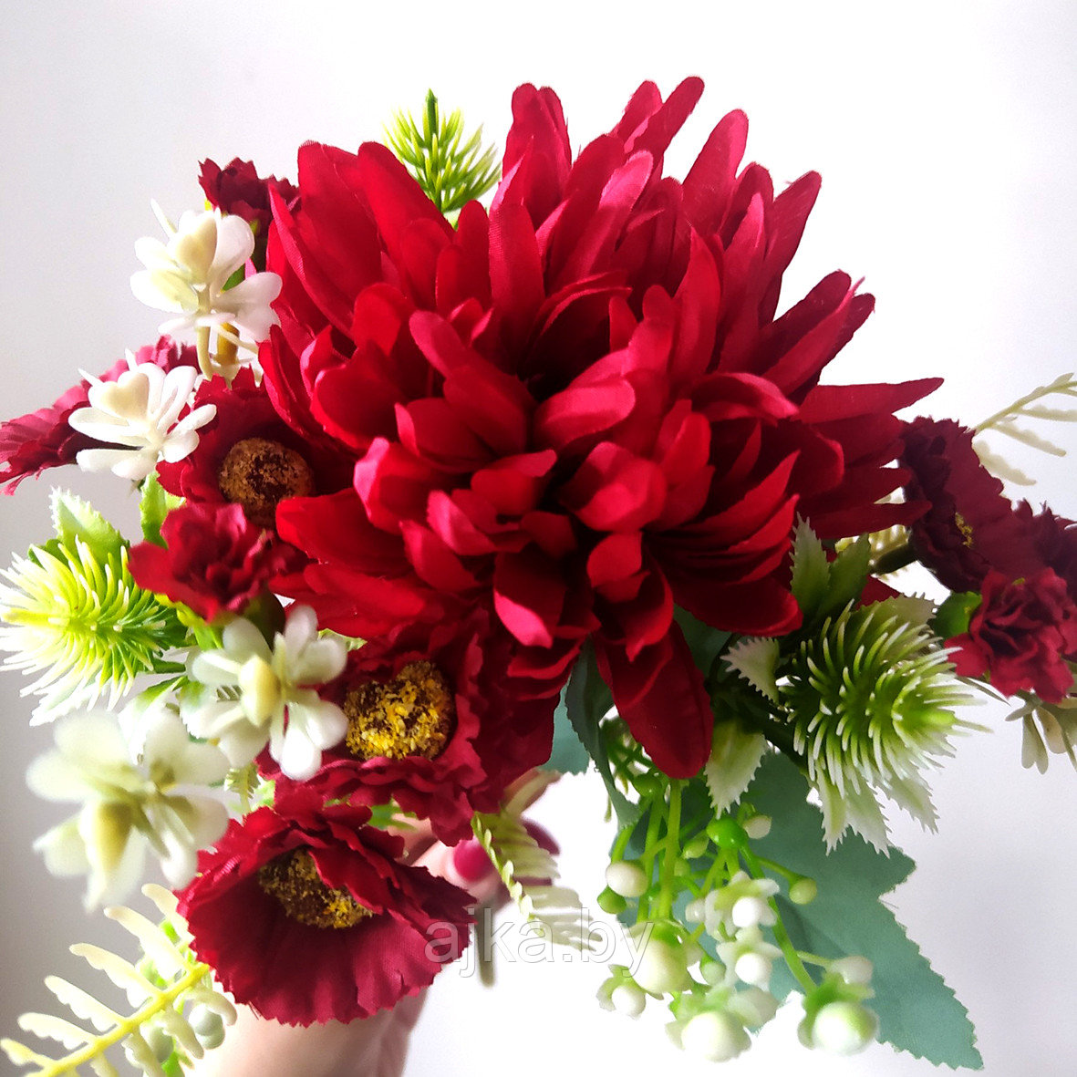 Букет декоративный с хризантемой 32 см, красный - фото 2 - id-p225171379