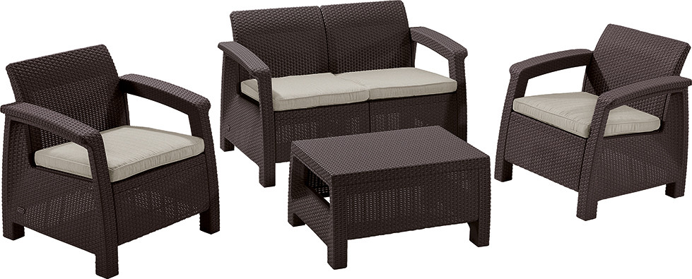 Комплект мебели Keter Corfu Set (кресла-2шт. диван-1 шт. столик-1 шт), коричневый