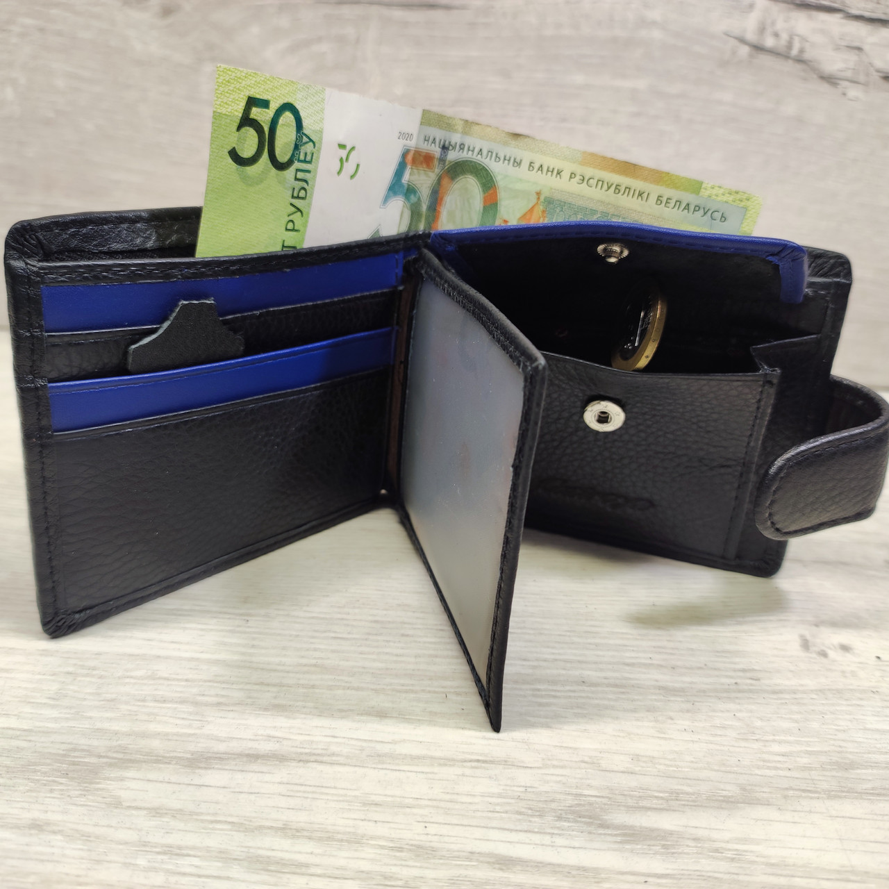 Кошелёк портмоне чёрный с синими вставками L512-207 - фото 8 - id-p225958196
