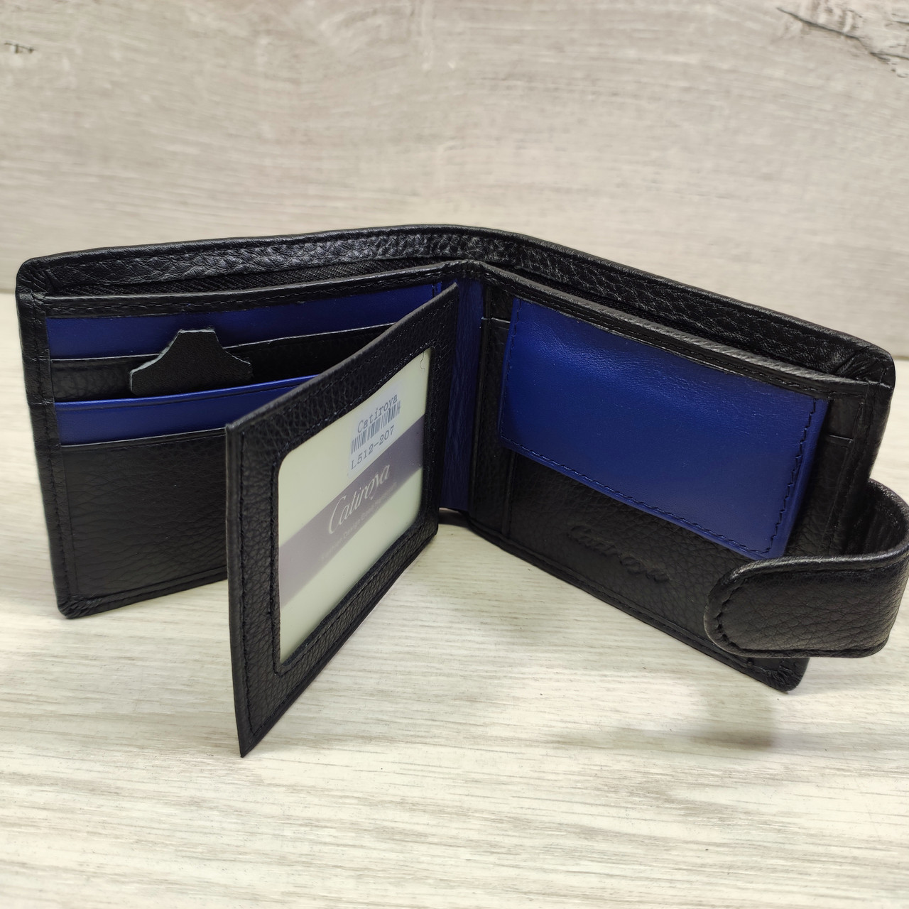 Кошелёк портмоне чёрный с синими вставками L512-207 - фото 4 - id-p225958196