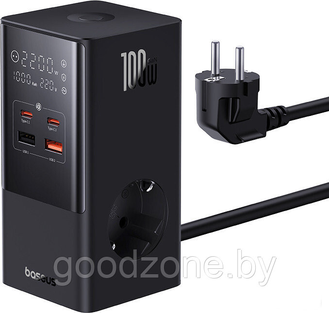 Сетевое зарядное Baseus PowerCombo Tower PowerStrip 2AC2+U2+С 100W CCGAN100-S2ACE - фото 1 - id-p225959013