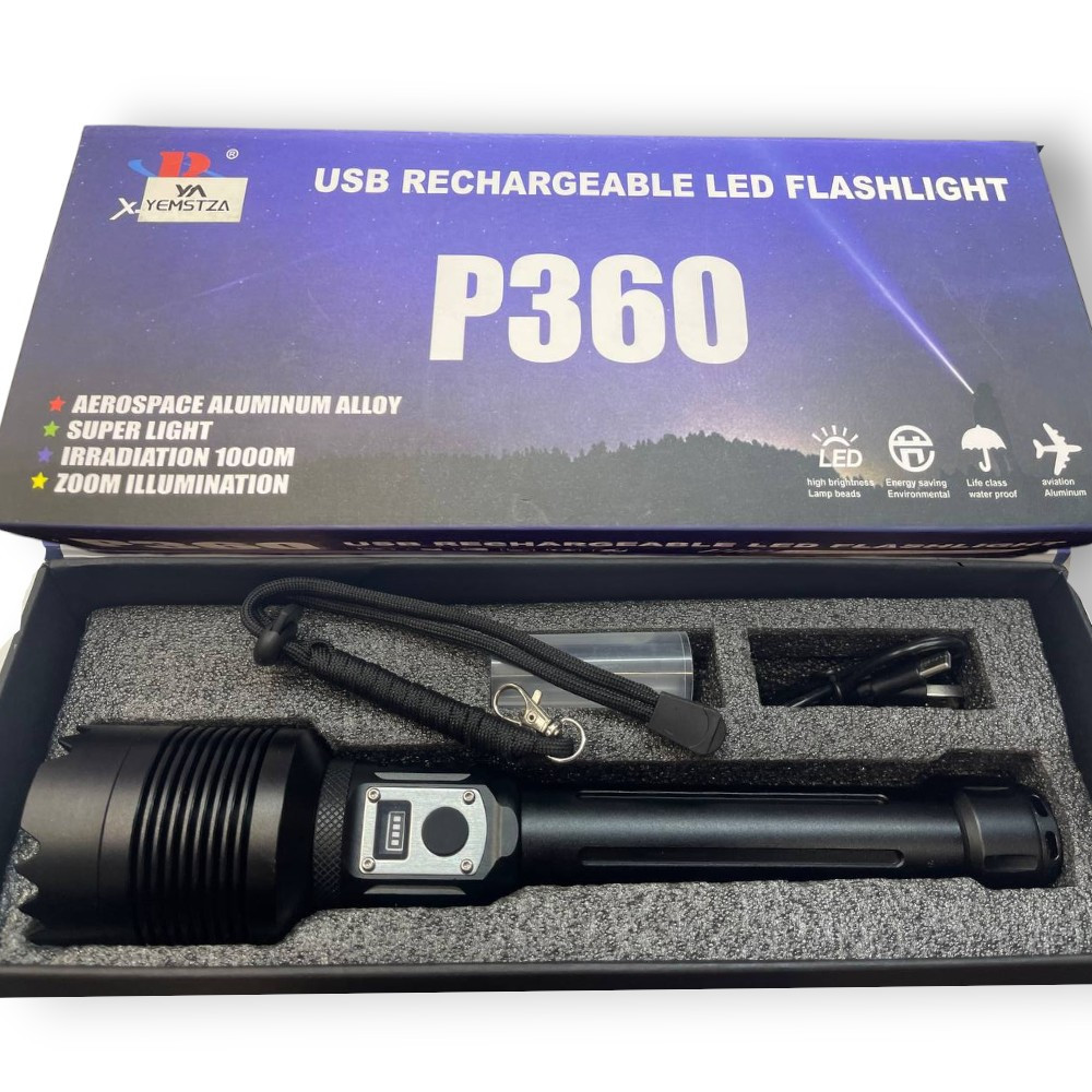 Мощный ручной светодиодный фонарь P360 с USB зарядкой. - фото 3 - id-p225960619