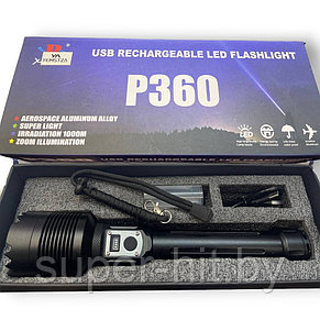 Мощный ручной светодиодный фонарь P360 с USB зарядкой., фото 2