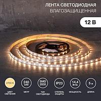 Лента светодиодная 12В, SMD2835, 240 LED/м, 3000К, 10мм, 5м, IP20 LAMPER