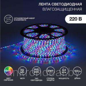 Лента светодиодная 220В, SMD2835, 60 LED/м, RGB, 10х7мм, 100м, с кабелем питания, IP67 NEON-NIGHT