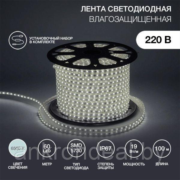 Лента светодиодная 220В, SMD5730, 60 LED/м, 4000К, 6,5x13мм, 100м, IP67 NEON-NIGHT