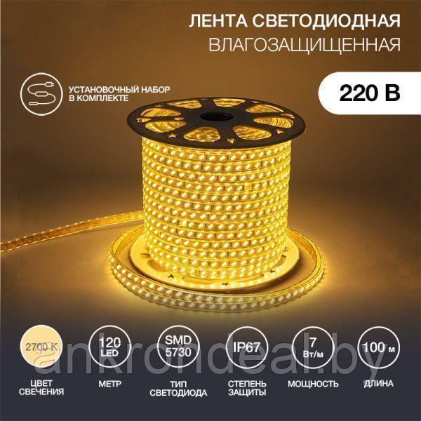 Лента светодиодная 220В, SMD5730, 38Вт/м, 120 LED/м, 3000К, 6,5х17мм, 100м, без установочного набора, IP67 - фото 1 - id-p222589449