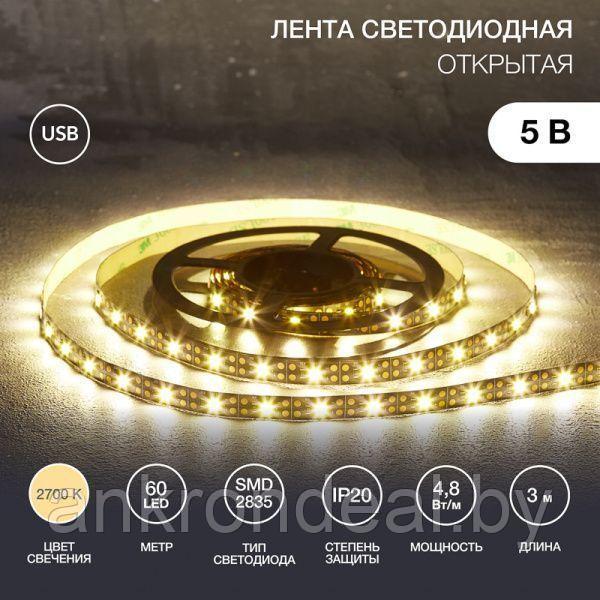 LED-лента с USB-коннектором 5 В IP23 SMD 2835 60 LED/м 3 м теплый белый (2700 K) LAMPER