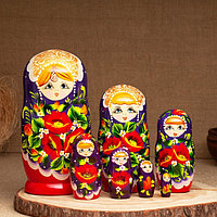 Матрёшка «Маки», фиолетовый платок, 7 кукольная, 22 см
