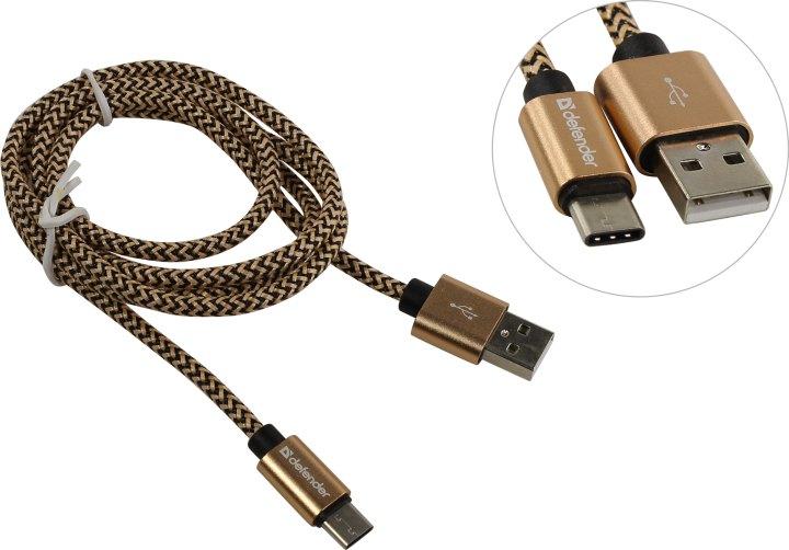 Defender 87812 Кабель USB2.0 AM-- USB-C M 1м Gold - фото 1 - id-p225977027
