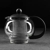 Чайник стеклянный заварочный «Вдохновение», 500 мл, с металлическим ситом, цвет чёрный
