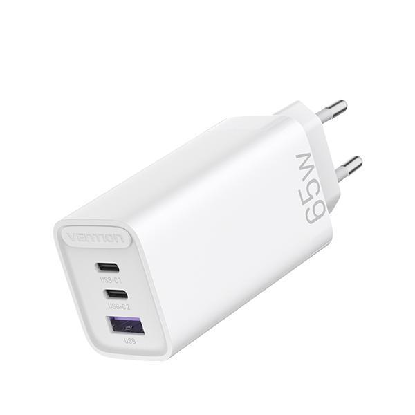 Зарядное устройство Vention FEDW0-EU 3-port USB(C+C+A) GaN Charger(65W/30W/30W) EU-Plug White - фото 1 - id-p225977178
