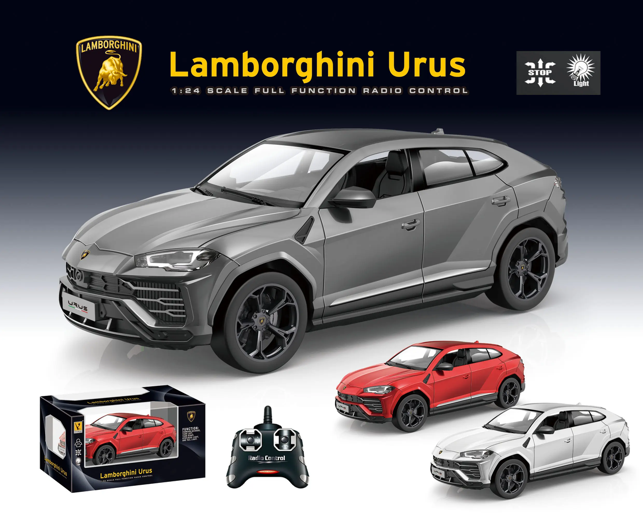 Модель машины Lamborghini Urus на радиоуправлении со световыми эффектами (светятся фары)