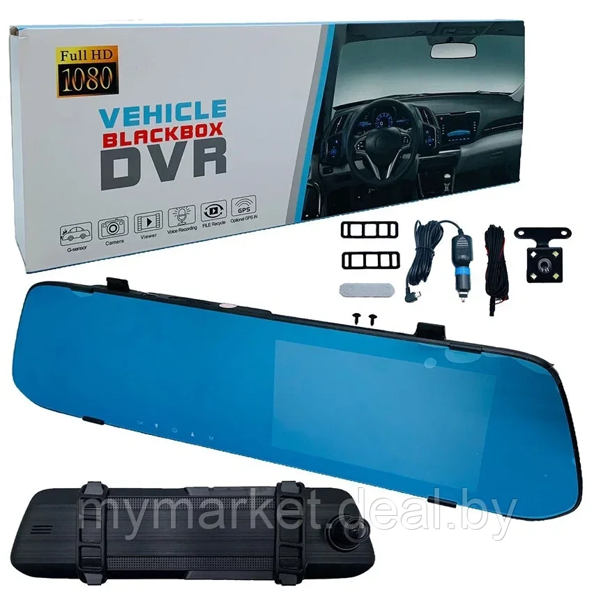 Видеорегистратор зеркало автомобильный 2 камеры сенсорный экран VEHICLE BLACKBOX DVR - фото 1 - id-p225989141