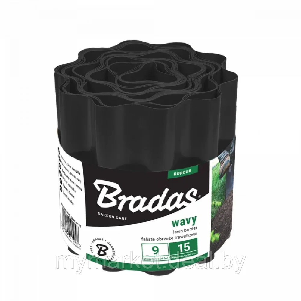 Бордюрная лента садовая газонная волнистая черная Bradas 9 м х 10 см - фото 1 - id-p225989197
