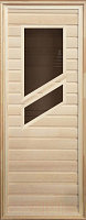 Деревянная дверь для бани Везувий 1900х700 (с 2-мя косыми стеклами, коробка хвоя)
