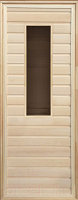 Деревянная дверь для бани Везувий 190х70 (прямоугольное стекло, коробка хвоя)
