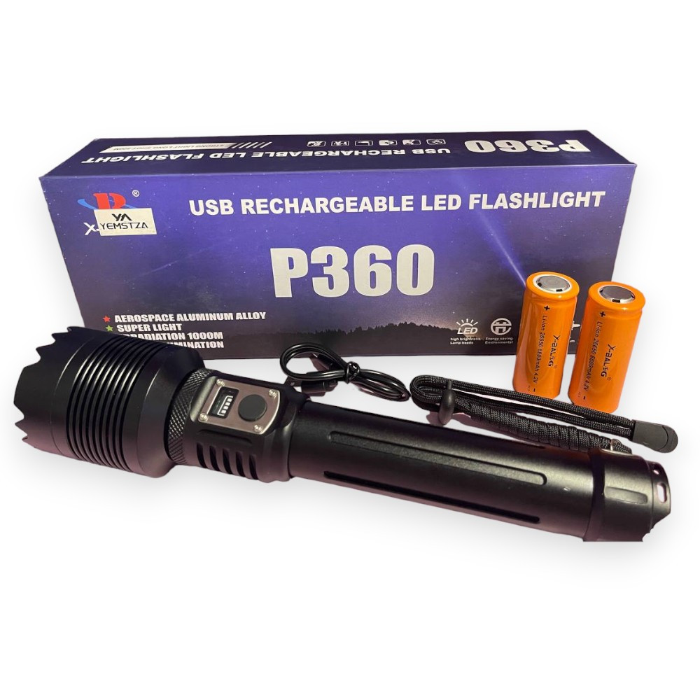 Мощный ручной светодиодный фонарь P360 с USB зарядкой. - фото 2 - id-p225960619