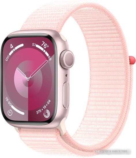 Умные часы Apple Watch Series 9 41 мм (алюминиевый корпус, розовый/розовый, нейлоновый ремешок) - фото 1 - id-p226009131