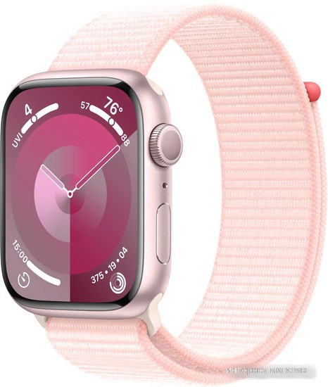 Умные часы Apple Watch Series 9 45 мм (алюминиевый корпус, розовый/розовый, нейлоновый ремешок) - фото 1 - id-p226009132