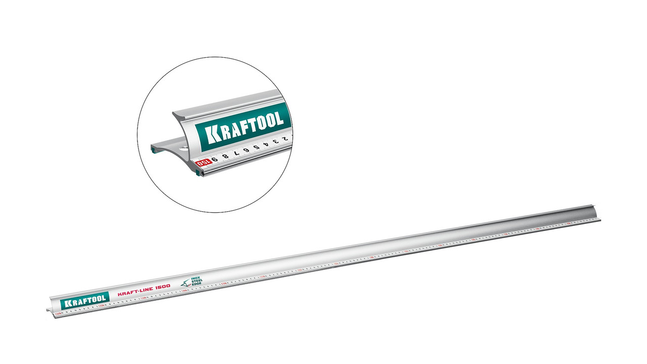34275-150 KRAFTOOL KRAFT-LINE, 1.5 м, усиленная алюминиевая линейка со стальной направляющей - фото 1 - id-p226013535