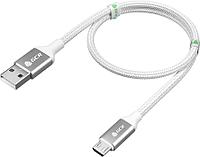 Кабель 1.0m MicroUSB, быстрая зарядка, белый нейлон, AL корпус серебро, белый ПВХ, 28/24 AWG, GCR-52468 GCR QC