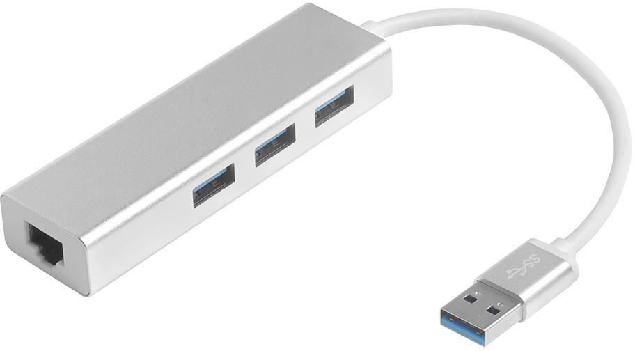 Разветвитель Greenconnect GCR-AP05 USB 3.0 на 3 порта + 10/100Mbps Ethernet Network metall - фото 1 - id-p226030948