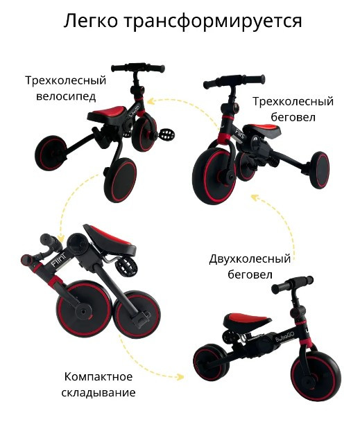 Детский беговел-велосипед Bubago Flint BG-F-109-1 (черно-красный ) трансформер, складной - фото 2 - id-p226052480