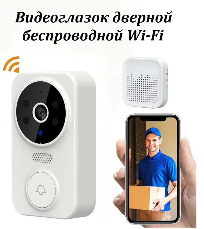 Умный беспроводной видеоглазок Mini Smart DOORBELL Wi-Fi управление (датчик движения, ночное видео, управление - фото 1 - id-p204049641