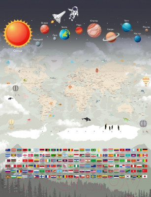 Фотообои листовые Citydecor Карта мира флаги и планеты 2 - фото 1 - id-p226056594