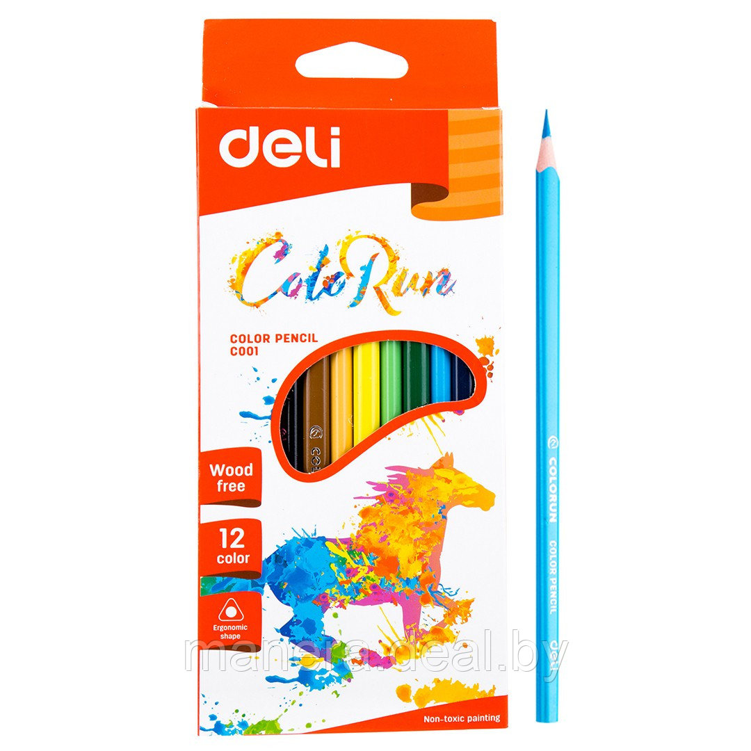 Цветные карандаши Deli 12 шт. трехгранные пластиковые - фото 1 - id-p77505321