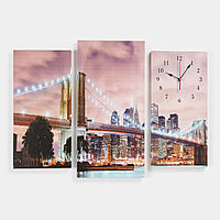 Часы настенные, модульные, серия: Город, "Светящийся мост", дискретный ход, 60 х 80 см